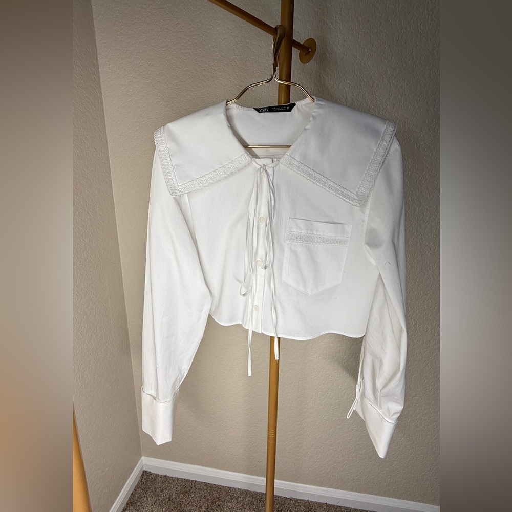 Zara White Blouse with Lace Trim